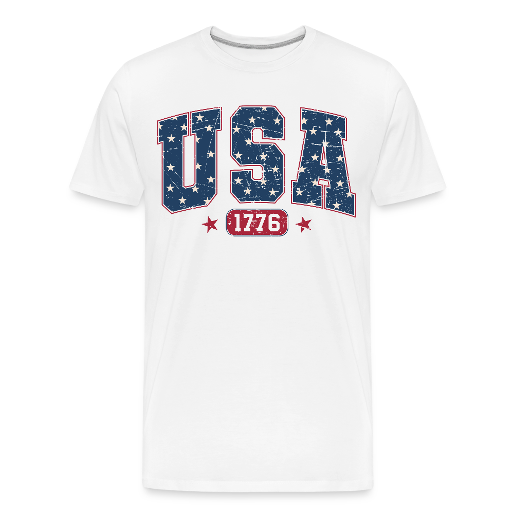 USA 1776 Men's Premium Organic T-Shirt with patriotic design.