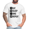 Men's premium organic t-shirt with "Eat Sleep Bike Repeat" slogan for motorcycle enthusiasts.