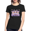 Cute girly ghosts wearing bows with iridescent effect printed on women’s premium organic cotton shirt, eco-friendly Halloween fashion.