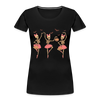 Illustration of skeleton ballerinas dancing in tutus on a women’s premium organic t-shirt, spooky gothic ballet design perfect for Halloween or fall fashion.