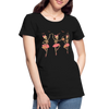 Illustration of skeleton ballerinas dancing in tutus on a women’s premium organic t-shirt, spooky gothic ballet design perfect for Halloween or fall fashion.