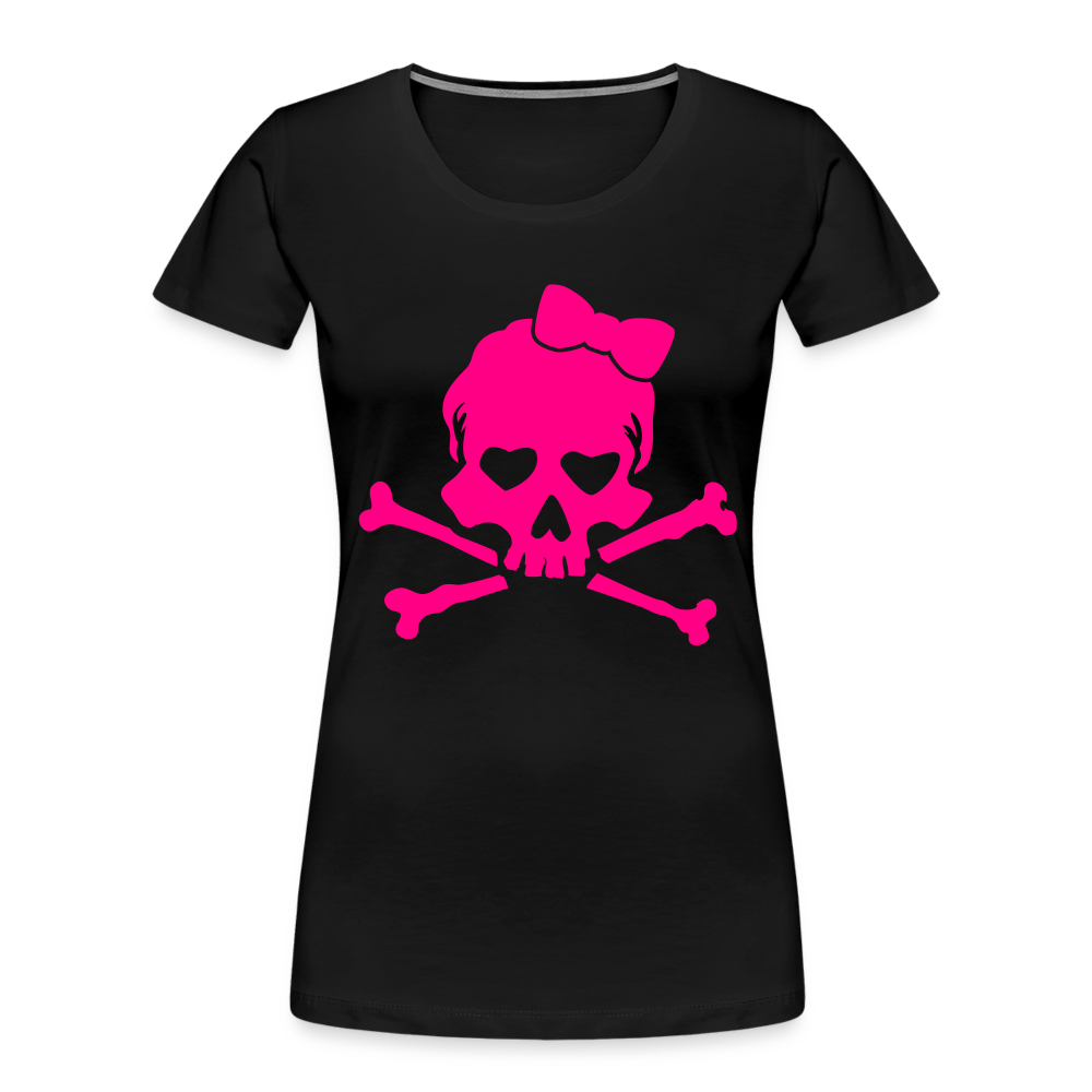 Skull Lady Heart Women's Premium Organic T-Shirt with pink skull and heart eyes design.