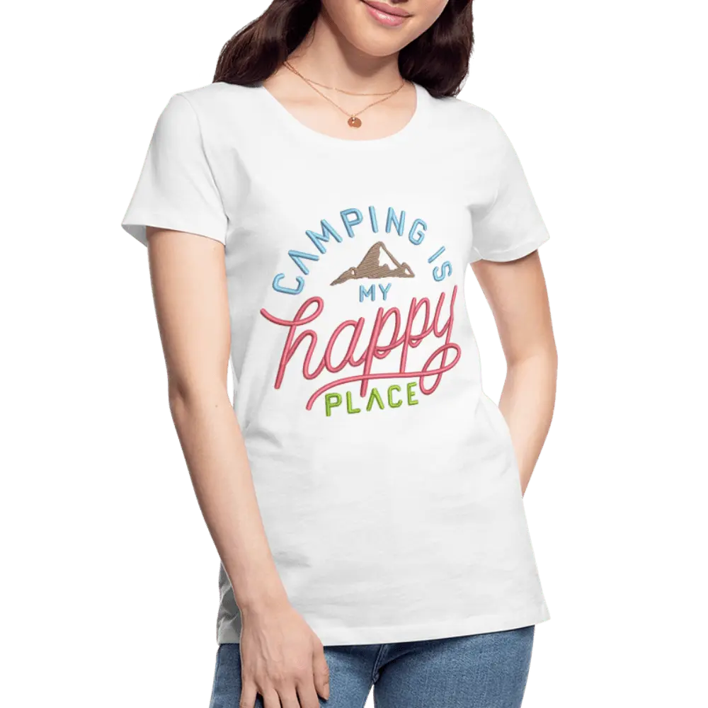 Camping is My Happy Place Embrodery Effect - Women’s Premium Organic T-Shirt - Lifestyle Creation Organic T-shirts