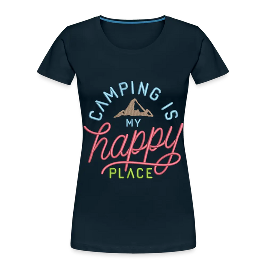 Camping is My Happy Place Embrodery Effect - Women’s Premium Organic T-Shirt - Lifestyle Creation Organic T-shirts