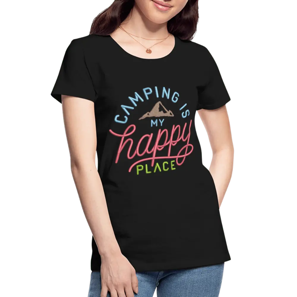 Camping is My Happy Place Embrodery Effect - Women’s Premium Organic T-Shirt - Lifestyle Creation Organic T-shirts