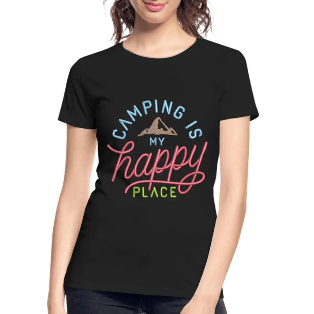 Camping is My Happy Place Embrodery Effect - Women’s Premium Organic T-Shirt - Lifestyle Creation Organic T-shirts