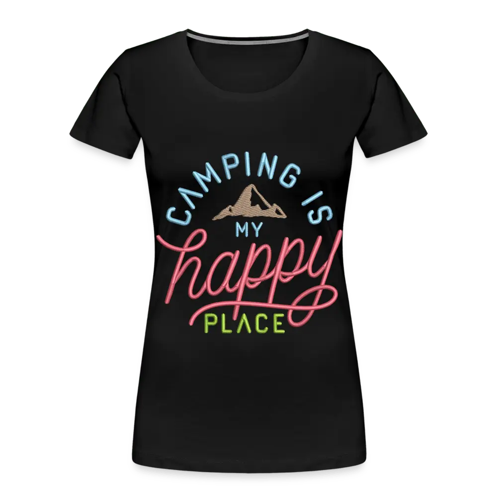 Camping is My Happy Place Embrodery Effect - Women’s Premium Organic T-Shirt - Lifestyle Creation Organic T-shirts