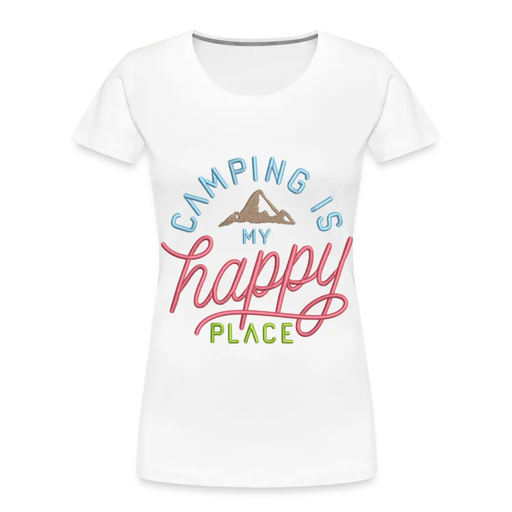 Camping is My Happy Place Embrodery Effect - Women’s Premium Organic T-Shirt - Lifestyle Creation Organic T-shirts