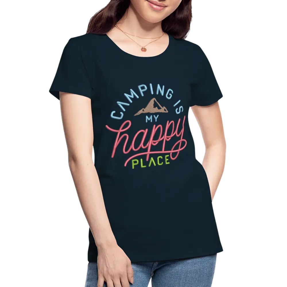 Camping is My Happy Place Embrodery Effect - Women’s Premium Organic T-Shirt - Lifestyle Creation Organic T-shirts