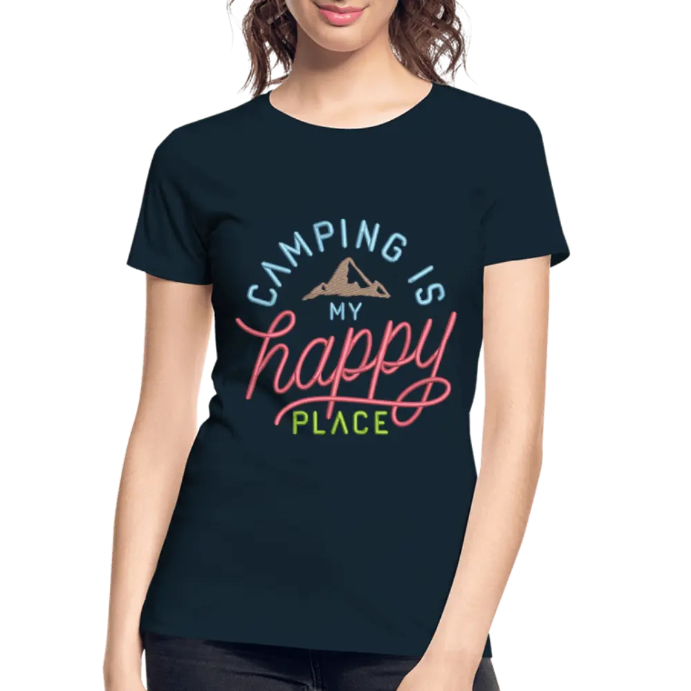 Camping is My Happy Place Embrodery Effect - Women’s Premium Organic T-Shirt - Lifestyle Creation Organic T-shirts