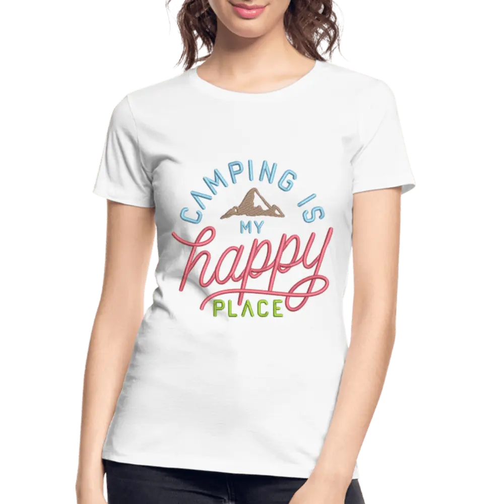 Camping is My Happy Place Embrodery Effect - Women’s Premium Organic T-Shirt - Lifestyle Creation Organic T-shirts