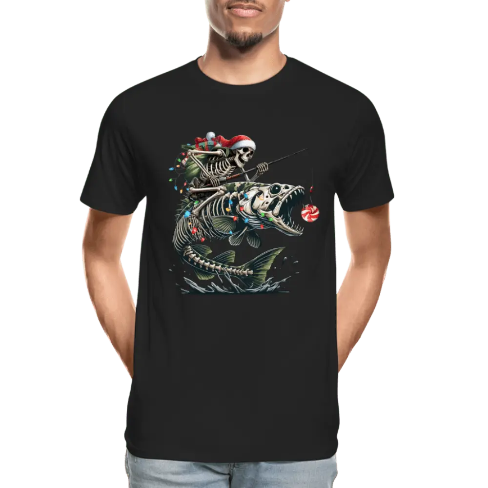 Santa Skeleton Riding Skeleton Fish - Men’s Premium Organic T-Shirt - Lifestyle Creation Organic T-shirts