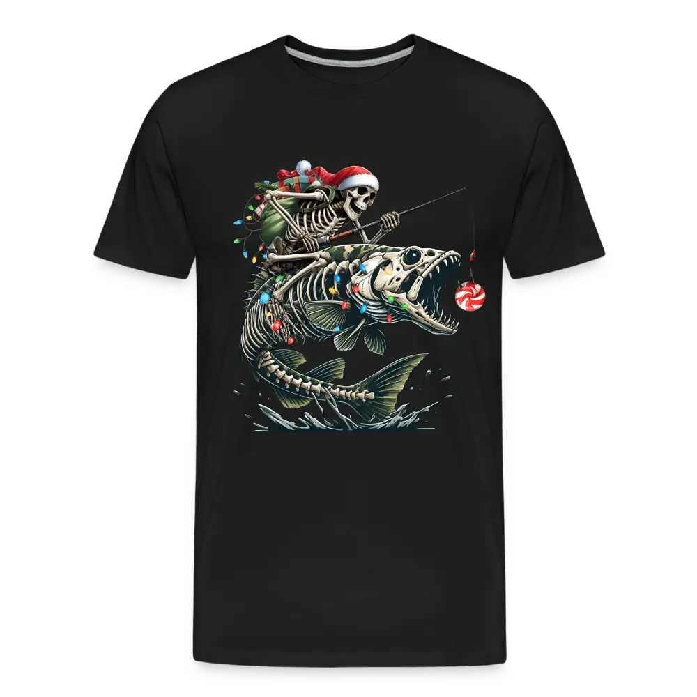 Santa Skeleton Riding Skeleton Fish - Men’s Premium Organic T-Shirt - Lifestyle Creation Organic T-shirts